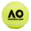 Close-up of tennis racket and tennis ball on a tennis court