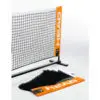 Vibrant tennis net set with racquets and balls for a fun game on the court