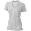 A white striated cap sleeve top for women