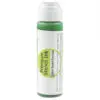 A white tennis racquet with green ink splatter design.