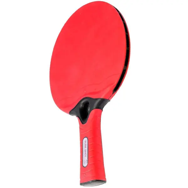 Blue tennis racket with yellow strings and white grip