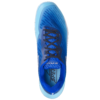 Blue tennis racket and ball on a green court