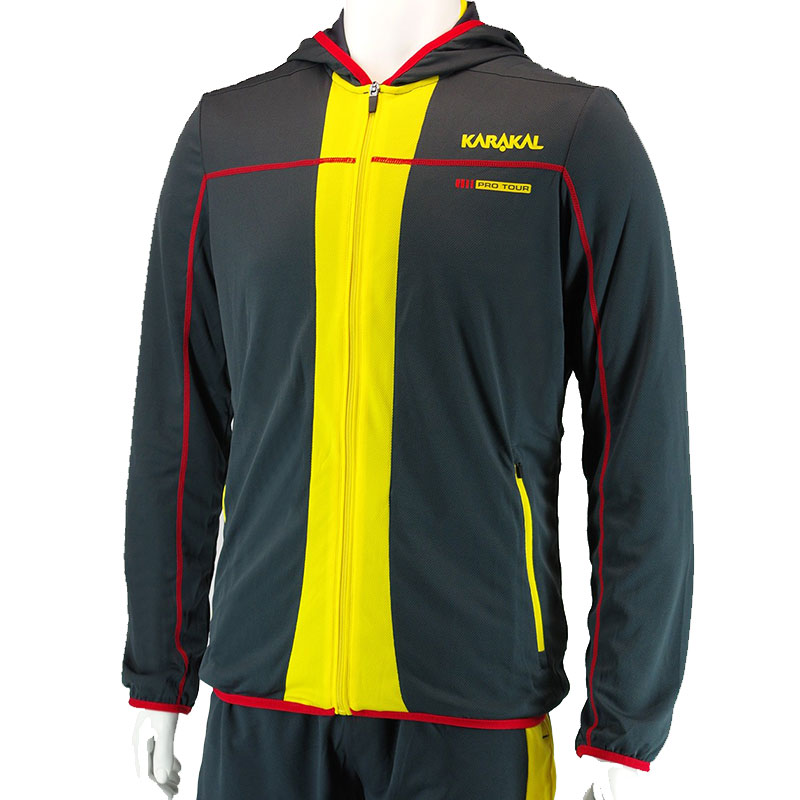 Black hoodie with a white logo on the chest, front view.