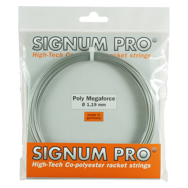 A possible alt tag for this image could be Signum Pro Poly Megaforce racket string packet.