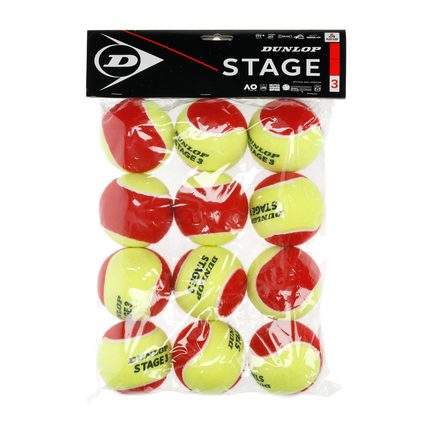 Dunlop Stage 3 Red Tennis Balls in Polybag, pack of 12