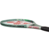 Close-up view of a high-quality badminton racket with a sleek design and strings.