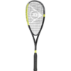 Black and yellow Wilson tennis racket with strings and grip