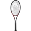 Red and white colored tennis bat and ball on grass field