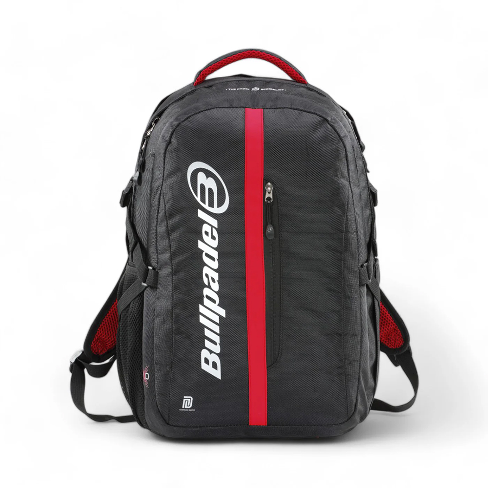 Bullpadel Xplo Black Backpack with a red stripe along the front