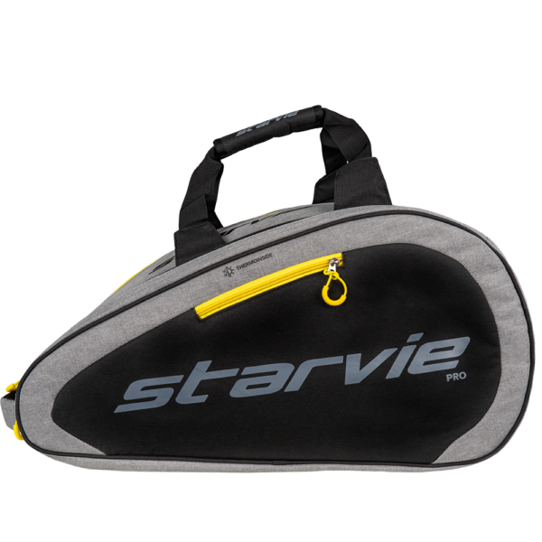 StarVie Luxury Silver Padel Bag with a yellow zip across the front