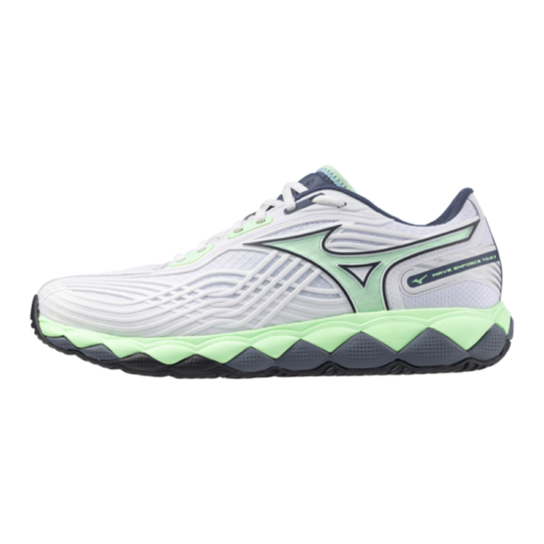 Mizuno Unisex Wave Enforce Tour 2 All Court Shoes (White/Neo Mint/Vintage Indigo) 2025