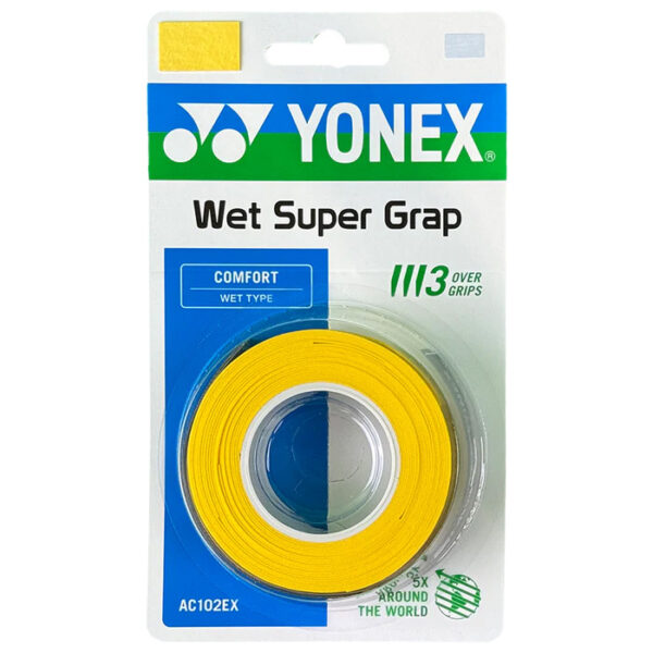 Yonex Wet Super Grap Overgrip 3 Pack (Classic Colours) - Yellow