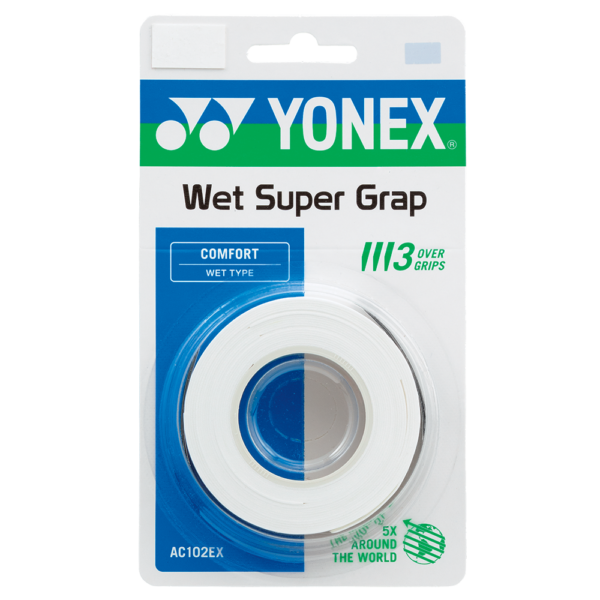 Yonex Wet Super Grap Overgrip 3 Pack (Classic Colours) - White