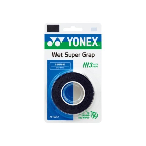 Yonex Wet Super Grap Overgrip 3 Pack (Classic Colours) - Black