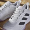 Adidas Womens Court Team 2.0 Indoor Court Shoes (White/Core Black/Powder Plum) Indoor Court Shoes (2025)