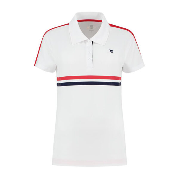K-Swiss Womens Heritage Sport Striped Polo (White) - Size: Large