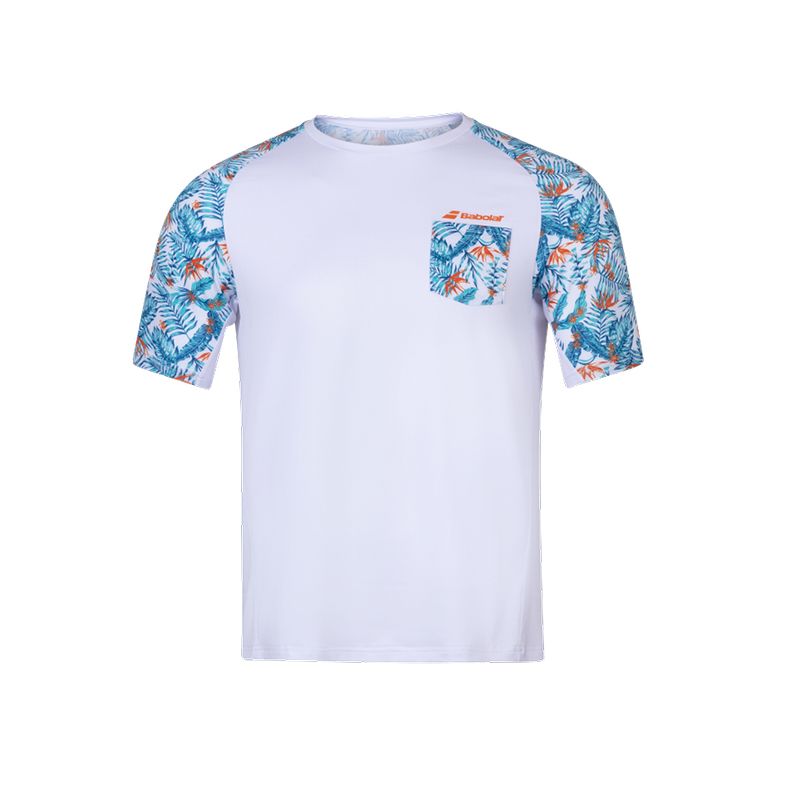 Babolat Mens Capsule Crew New T-Shirt (White/Flower) - Size: Small