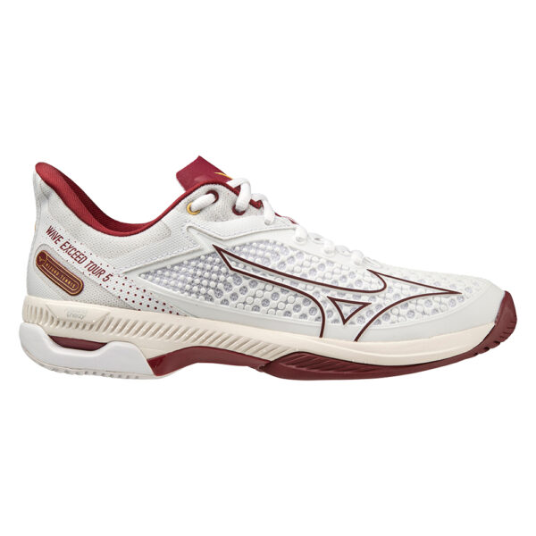 Mizuno Womens Wave Exceed Tour 5 All Court Shoe (White/Cabernet/Papyrus) (2023)