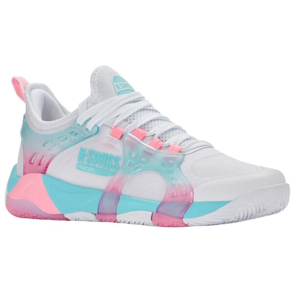 K-Swiss Womens K-Frame Padel Shoes (White/Soft Neon Blue/Neon Bubblegum) 2026