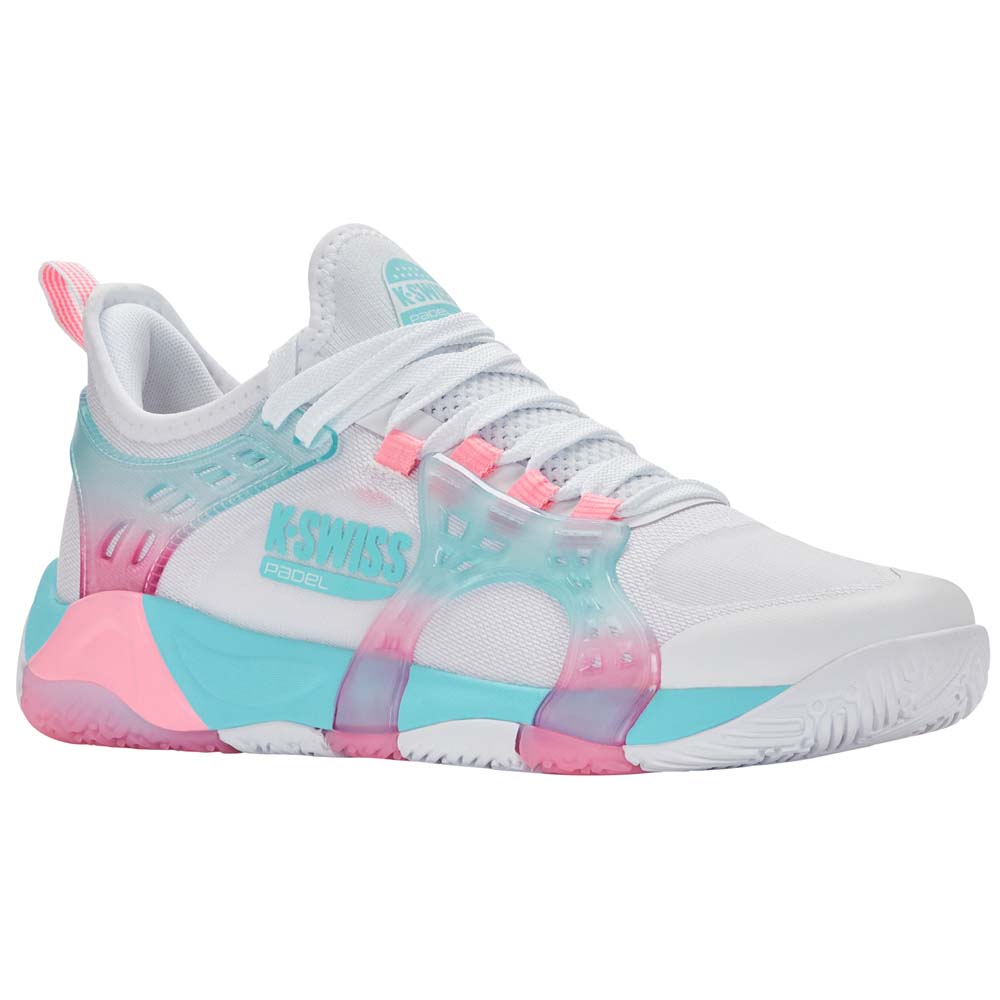 K-Swiss Womens K-Frame Padel Shoes (White/Soft Neon Blue/Neon Bubblegum) 2026