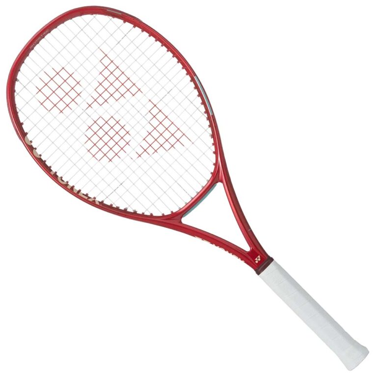 White Racket With Red String Yonex Vcore 100D Tennis Racket (Frame Only) (Ruby Red) 2026 | Stringers ...