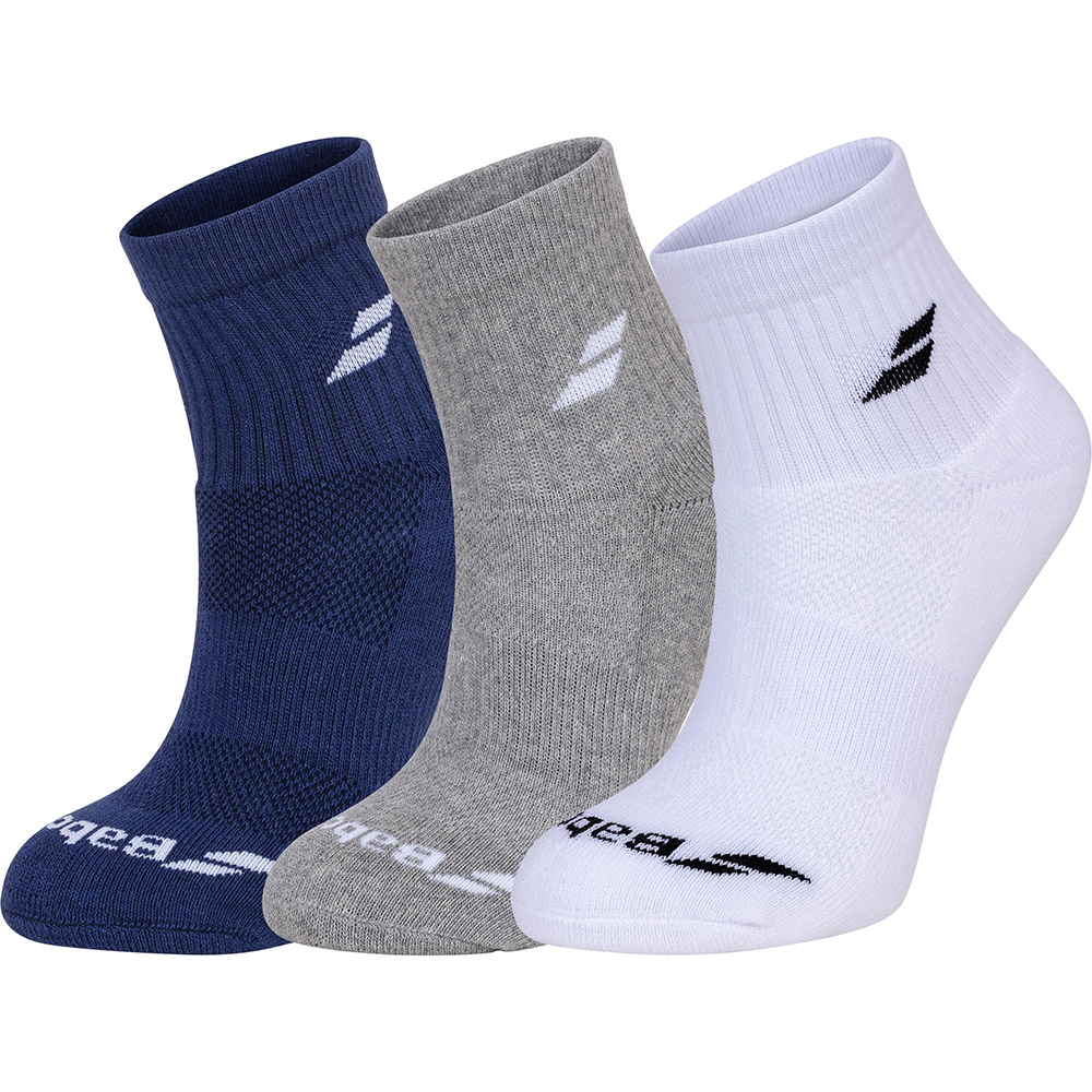 Babolat Quarter Socks (3 Pairs) (White/Estate Blue/Grey)