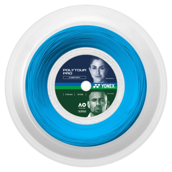 Yonex Polytour Pro 200m 1.25mm gauge string reel in blue